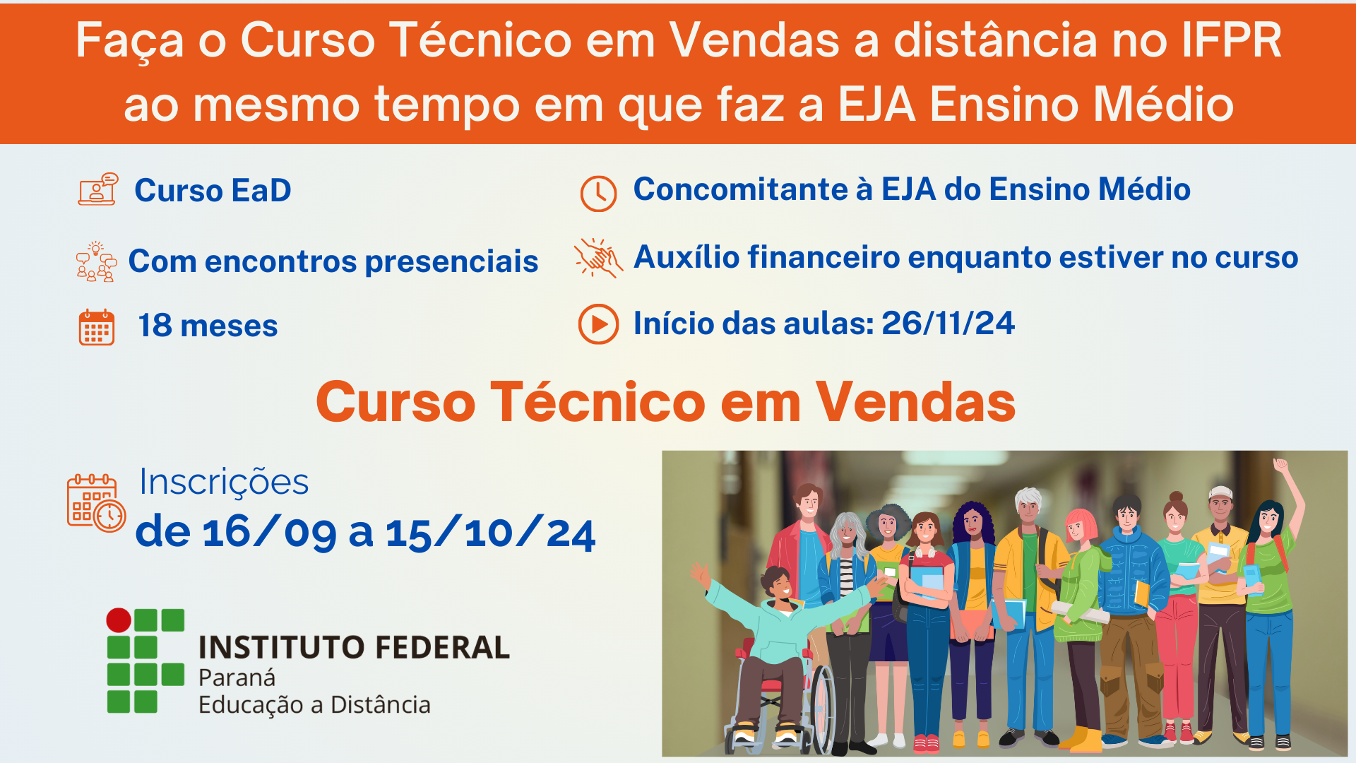 Cartaz do Processo Seletivo para o Curso Técnico em Vendas Concomitante ao Ensino Médio EJA