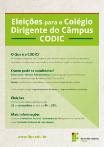 A inscrição dos candidatos acontecerá de 4 a 8 de novembro, e a eleição acontecerá no dia 26 de novembro.