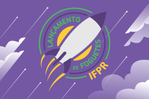Marca das ações de lançamento de foguetes do IFPR composta por um foguete estilizado, com os dizeres distribuídos concentricamente ao redor.