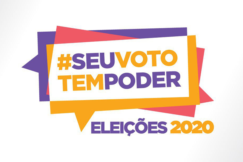 A imagem traz três caixas de diálogo sobrepostas, com o texto "#seu voto tem poder: eleições 2020" em destaque.
