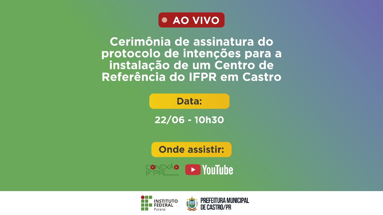 O encontro será transmitido pelo canal do IFPR no Youtube