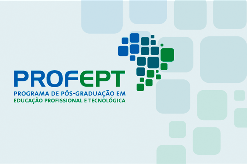 Artecom fundo claro e quadrados formando o mapa com a logo do programa Profept (Programa de Mestrado Profissional em Educação Profissional e Tecnológica)