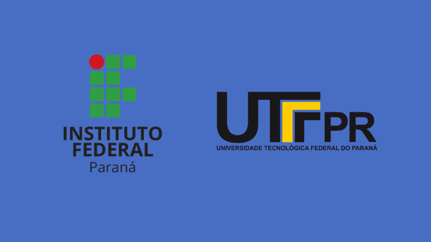 Imagem com fundo azul com a logo do IFPR e da UTFPR